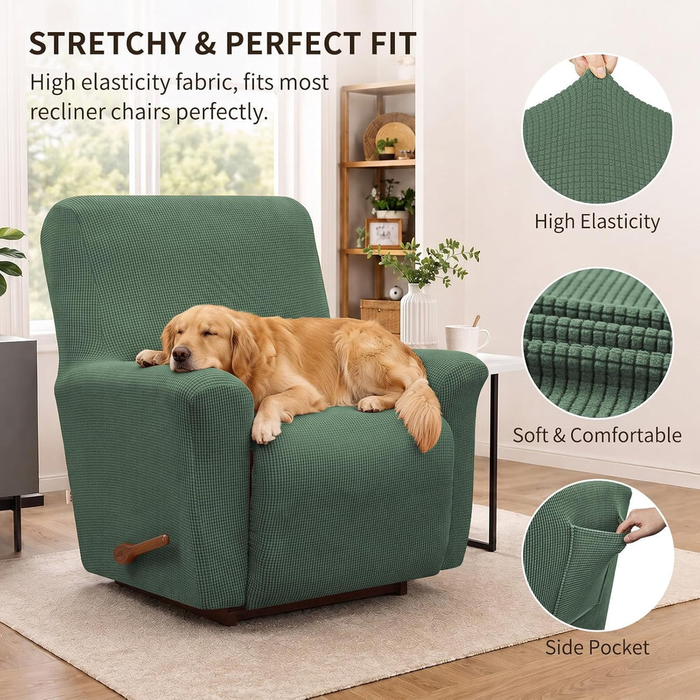 KEKUOU Recliner Chair Covers, 1-Piece Lazy Boy Recliner Cover,Greyish Green
