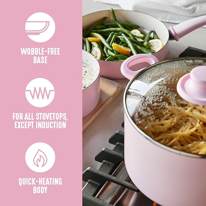 GreenLife 8 Piece Nonstick Cookware Set, Non-Toxic PFAS-Free Ceramic Pots &am...