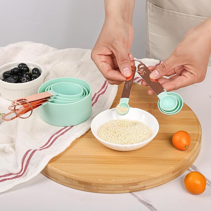 8-Piece Stackable Rose Gold Stainless Steel Handled Measuring Cups and Spoons - Image 7
