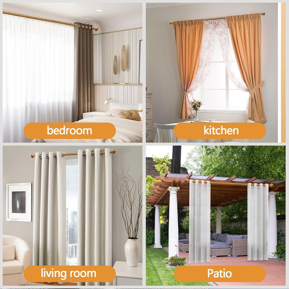 1 Pack Boho Rustic Adjustable Wood Curtain Rod 32-88 Inch, Wood
