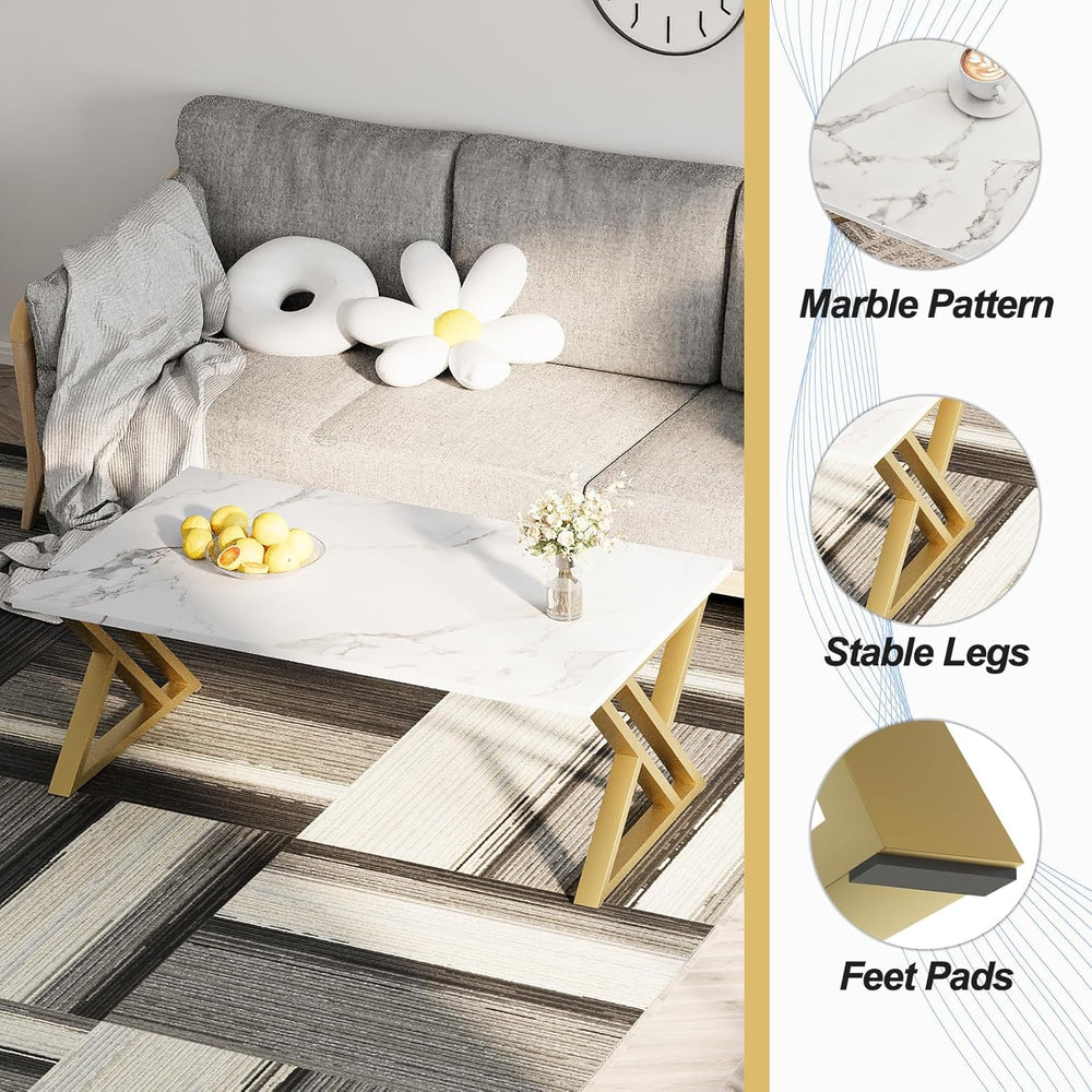 Wolawu Coffee Table Living Room Table White Center Table, Simple Modern Faux ...