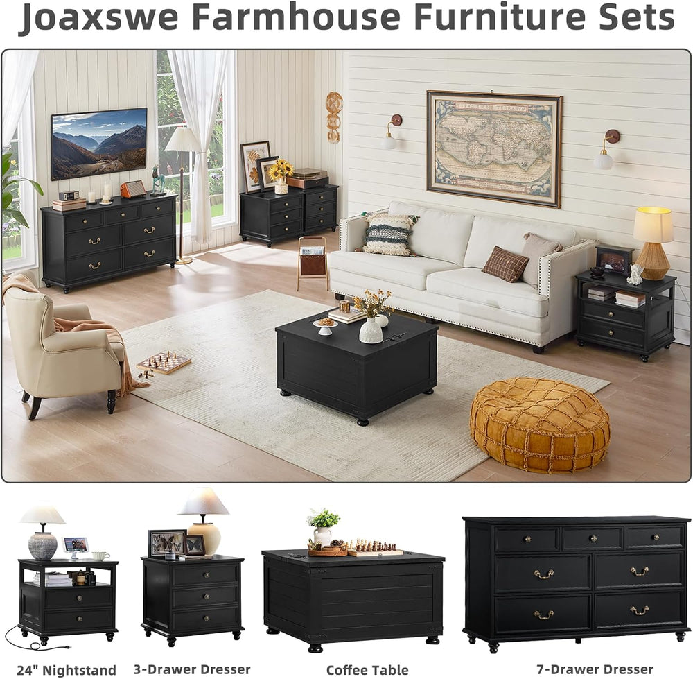 Joaxswe Farmhouse Dresser and Nightstand Sets 3 Piece, Nightstands Set of 2 a...