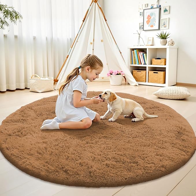 OLANLY Khaki Round Rugs for Bedroom - Image 2