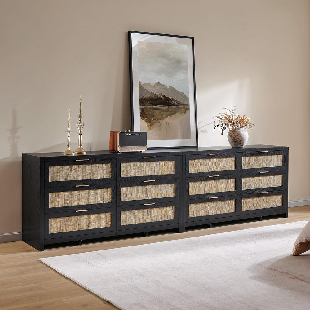 SICOTAS Rattan Dresser for Bedroom, 57" Wide 6 Drawer Dresser