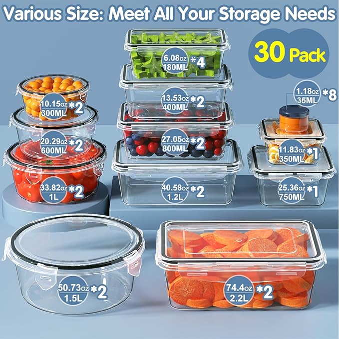 KITHELP 60-Piece Large Food Storage Containers Set
