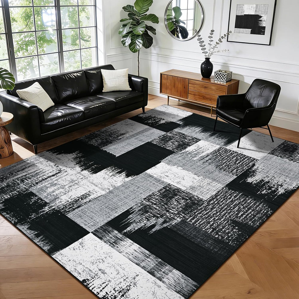 Yinhua Modern Geometric 5x8 Area Rug, Patchwork Grey Rugs for Living Room Was...