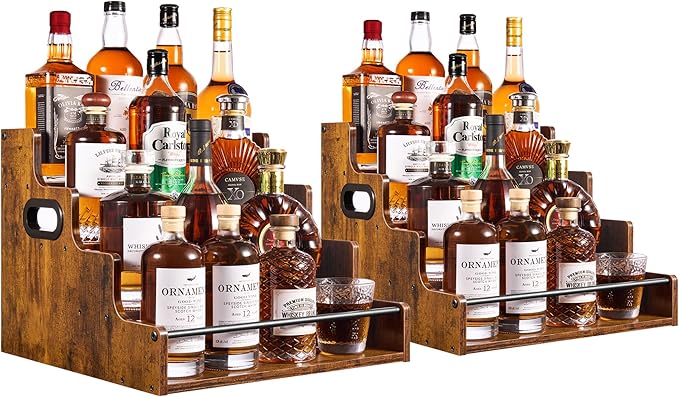 YQBRAO 2 Pack 4-Tier Liquor Bottle Display Shelf, 16-Inch Wooden Bar Shelves by Unknown