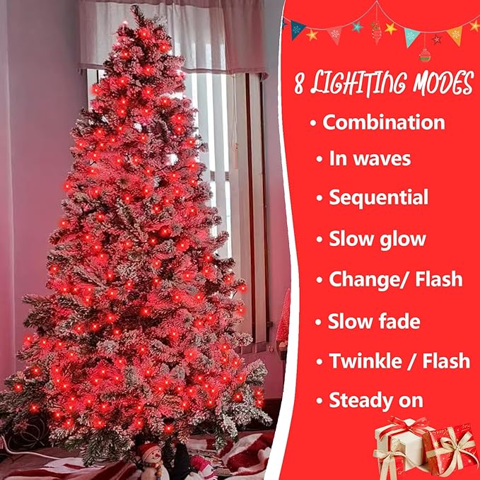 YEGUO 66ft 200 LED Red Halloween Lights Outdoor Waterproof, Green Wire Christ...