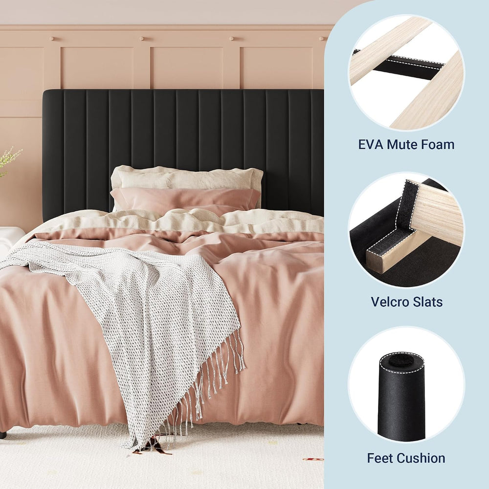 Allewie Twin Bed Frame, Velvet Upholstered Platform Bed with Adjustable Verti...
