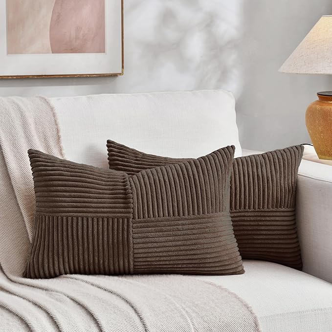 Fancy Homi 2 Packs Dark Brown Long Lumbar Decorative Throw Pillow Covers 12x24 by Fancy+Homi