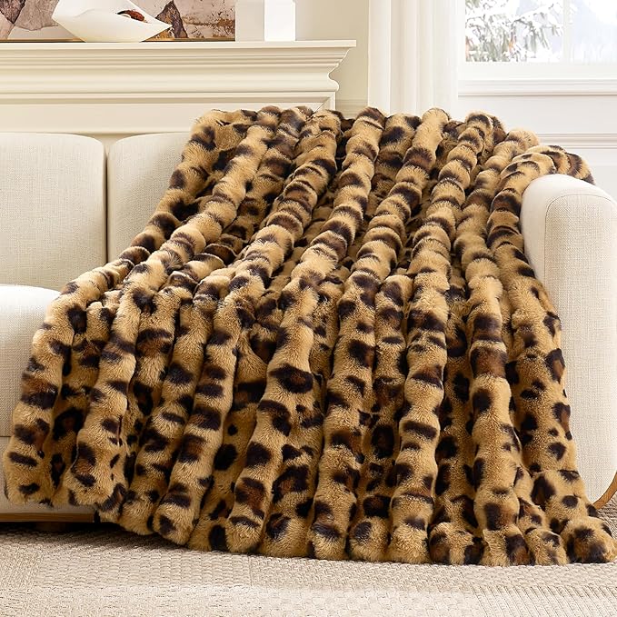 Cozy Bliss Cheetah Leopard Print Faux Fur Throw - Image 2
