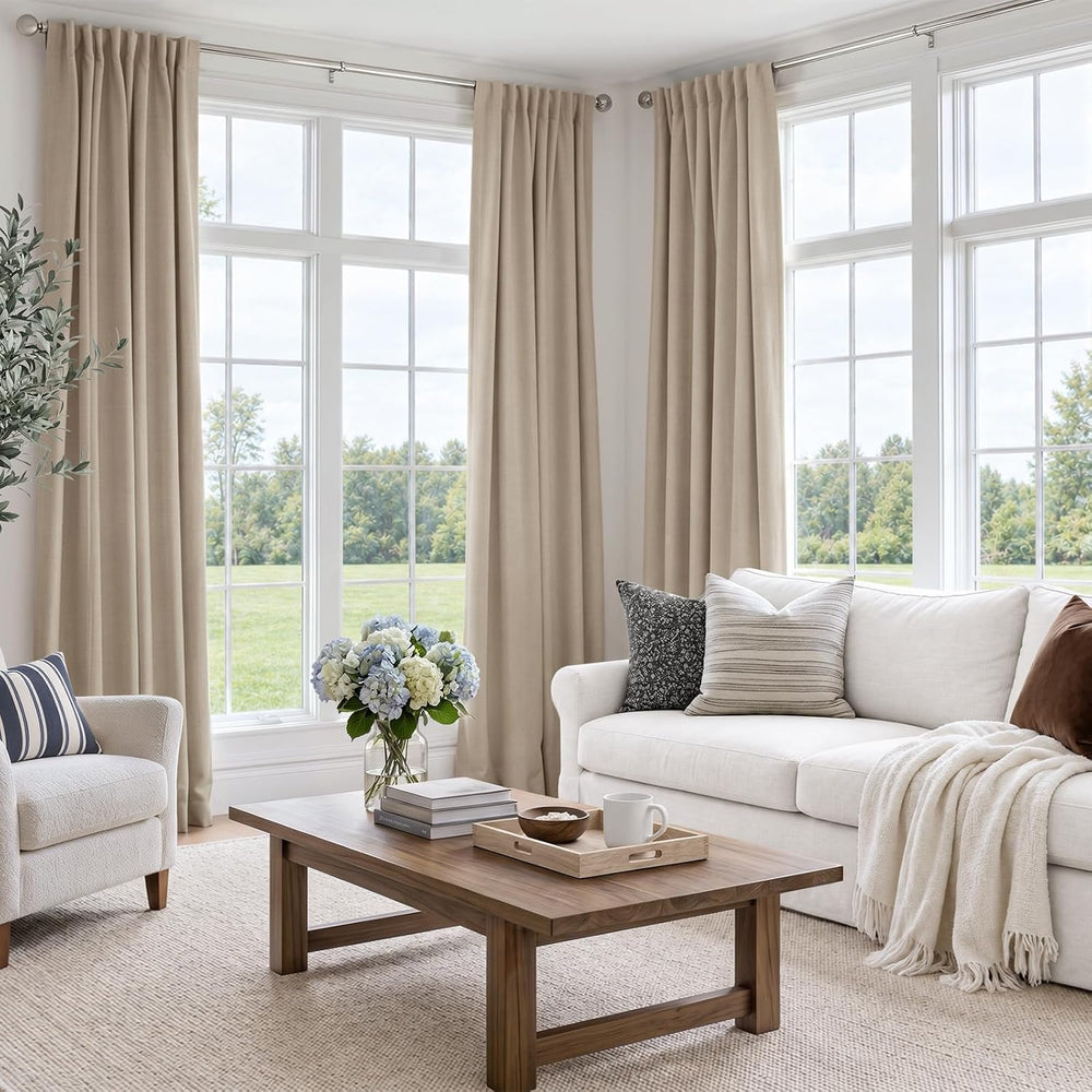 Linen Textured Total Blackout Curtains for Bedroom 102 Inches Long, Oatmeal