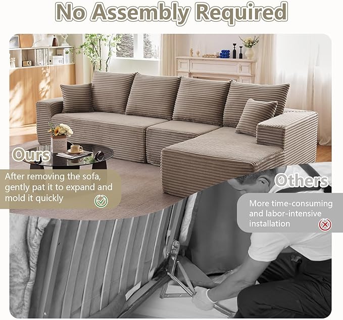 135" Cloud Sectional Couch with L-Shape Chaise, Modern Modular Comfy Sof...