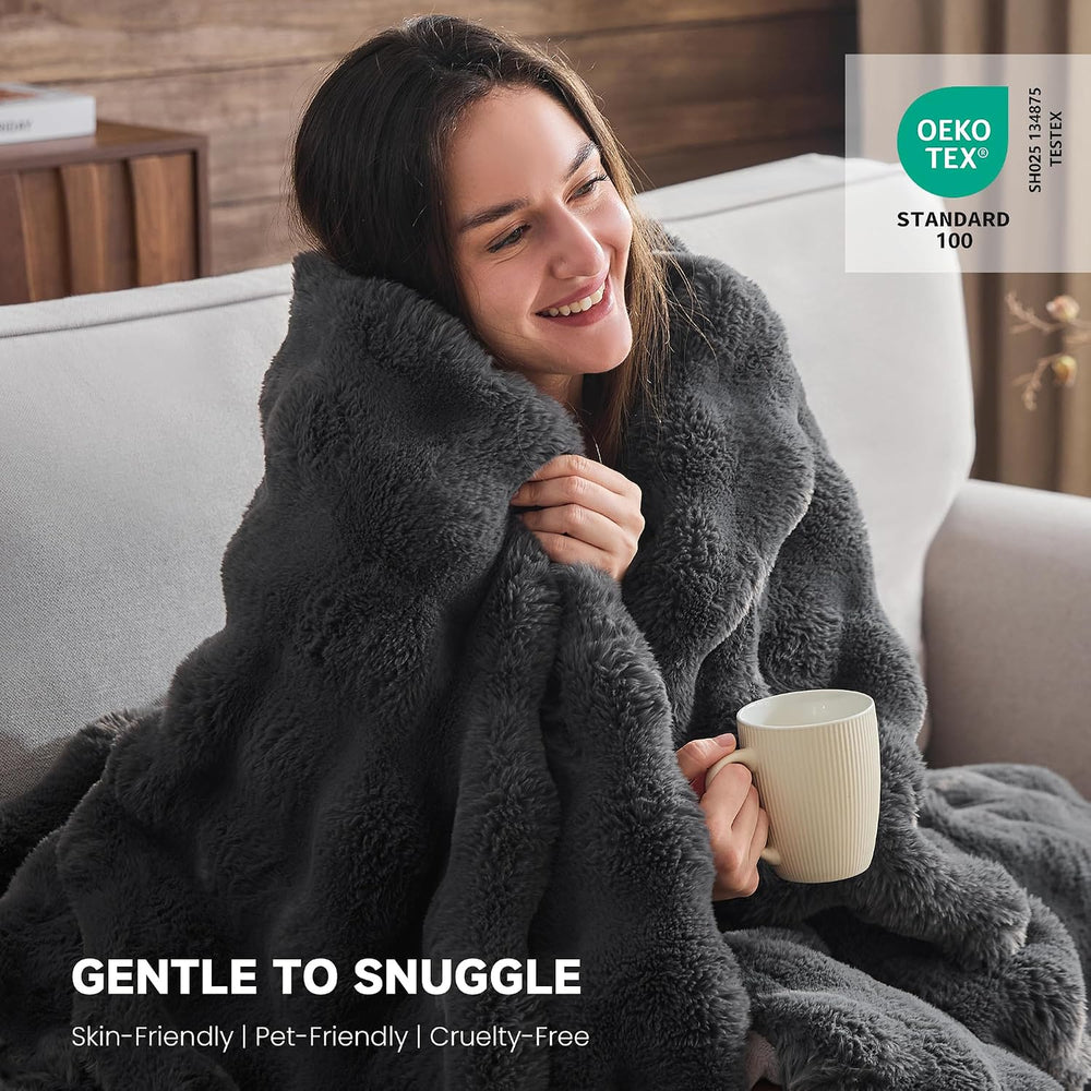 Ultra Soft Faux Fur Throw Blanket for Couch,50"x60",Darkgrey