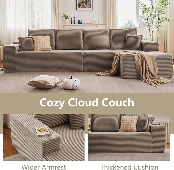135" Cloud Sectional Couch with L-Shape Chaise, Modern Modular Comfy Sof...