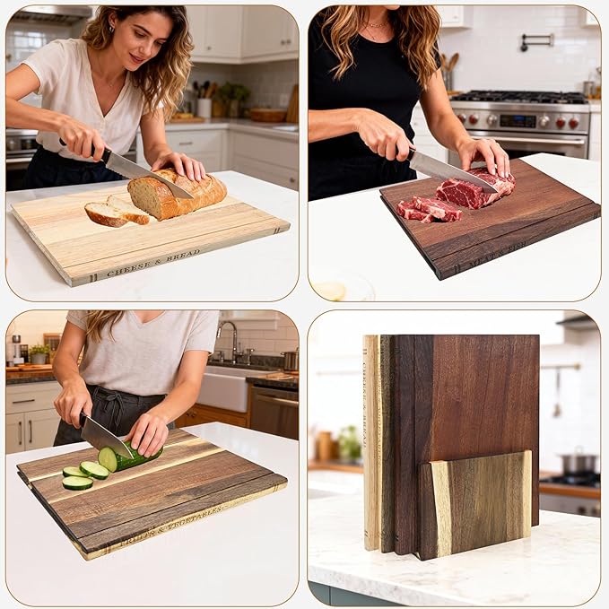Acacia Wood Cutting Board Book Set, 3-Piece Decorative Chopping Boards