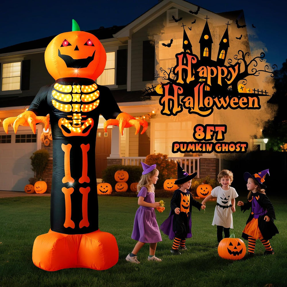 HFO 8 FT Halloween Inflatables Outdoor Decoration Pumpkin Reaper Ghost with M...