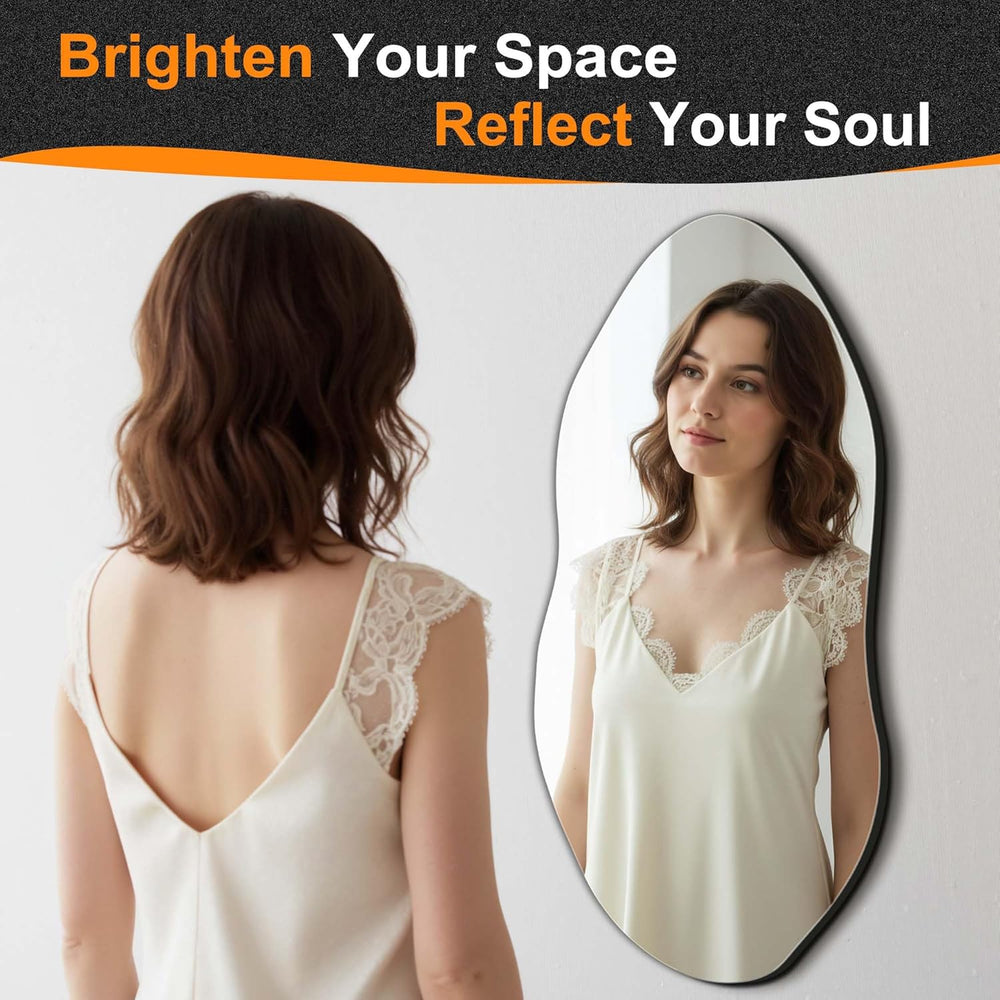 Delma Irregular Wall Mirror, 32"x14" Slim Vertical Wavy Design