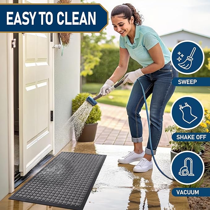 Smiry Front Door Mat Outside Entrance, Heavy Duty Natural Rubber Doormat - Image 5