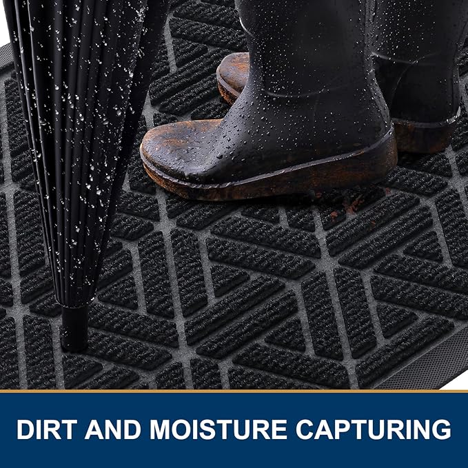 Smiry Front Door Mat Outside Entrance, Heavy Duty Sturdy Natural Rubber Doormat - Image 3