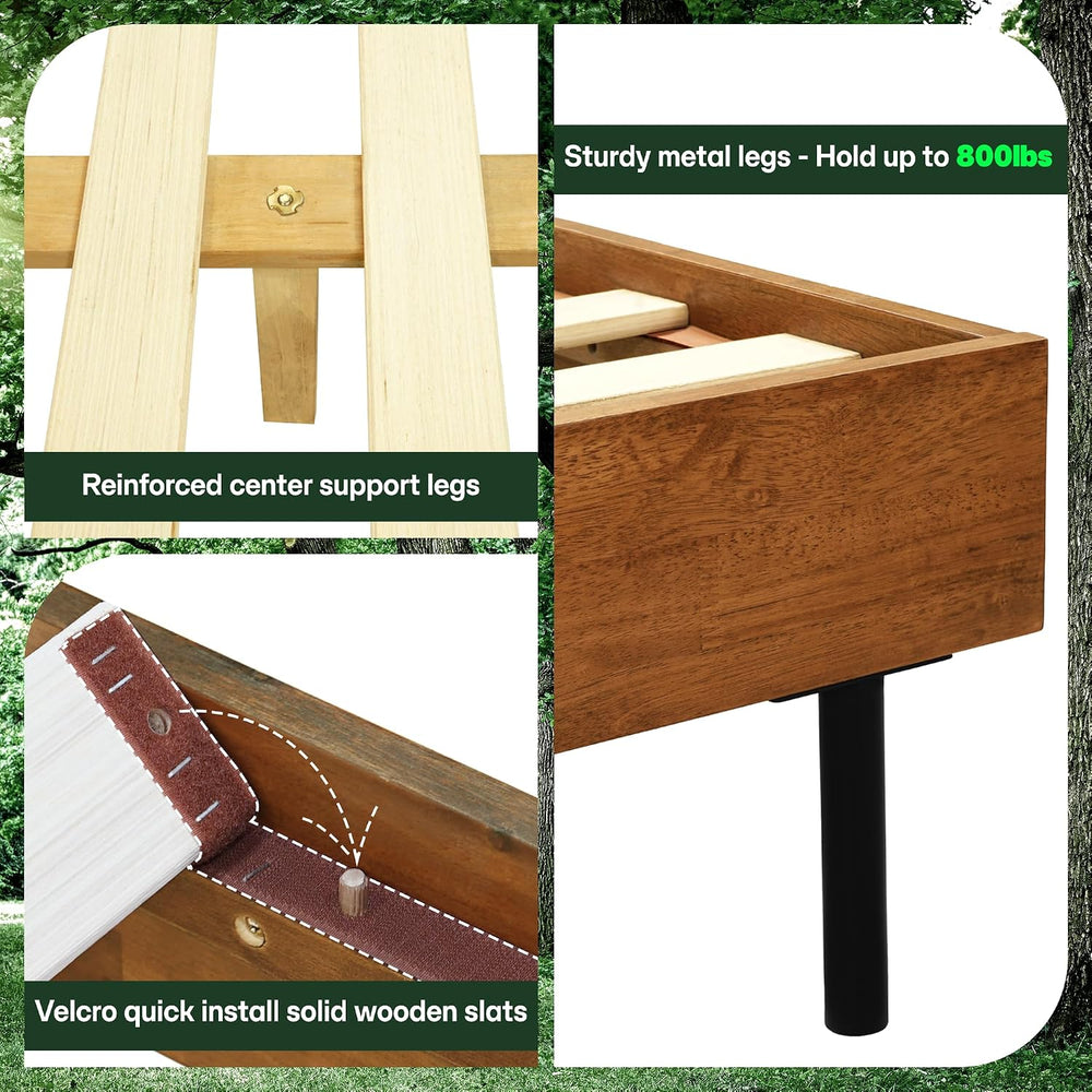 Acacia Alander Bed Frame with Headboard Bed Frame Queen Size Solid Wood Platf...