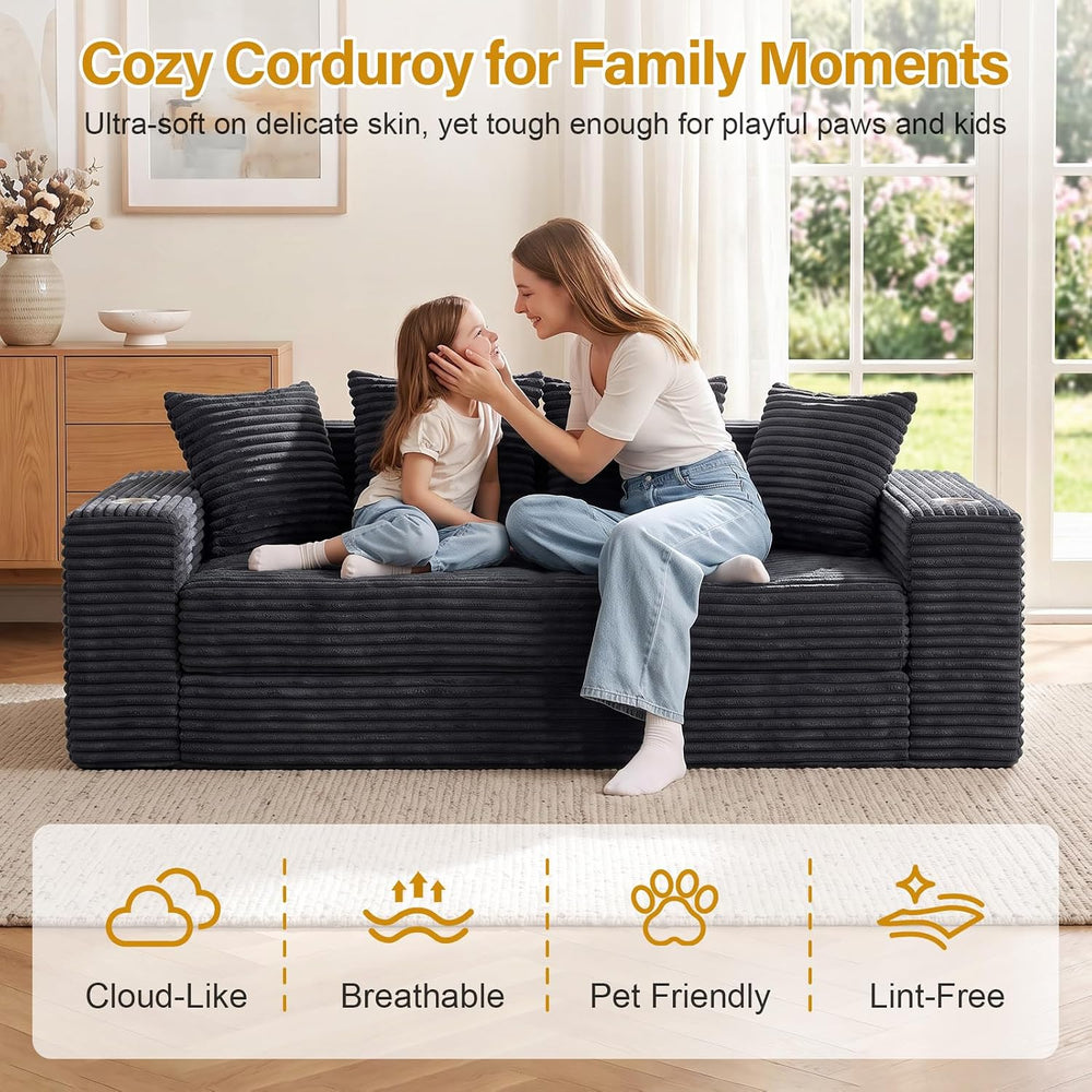 77" Convertible Futon Sofa Bed, Boneless Couch for Living Room (Grey )