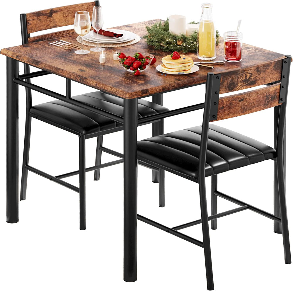 IRONCK Dining Table Set for 2, Rustic Brown | Small Kitchen Table with Uphols...