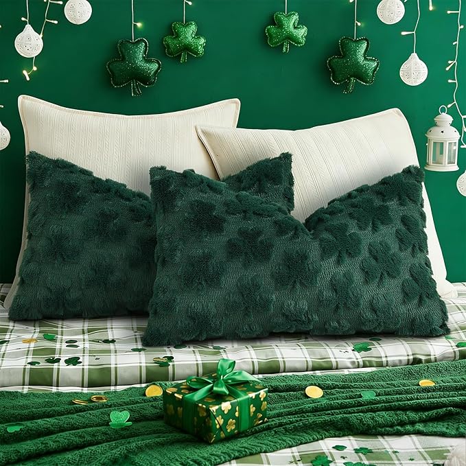 decorUhome St. Patrick’s Day Shamrock Green Pillow Covers 12x20 Inch Set of 2 - Image 5