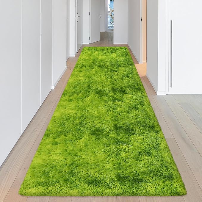 Tie-Dyed Runner Rug for Bedroom Green 3x10ft Fluffy Area Rug Bedside Runner Rug - Image 2
