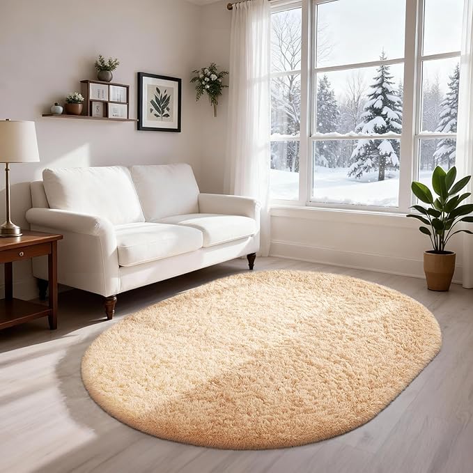 Ophanie 3x5 Oval Rug, Bedside Preppy Dorm Area Rug, College Essentials Non Slip by Ophanie