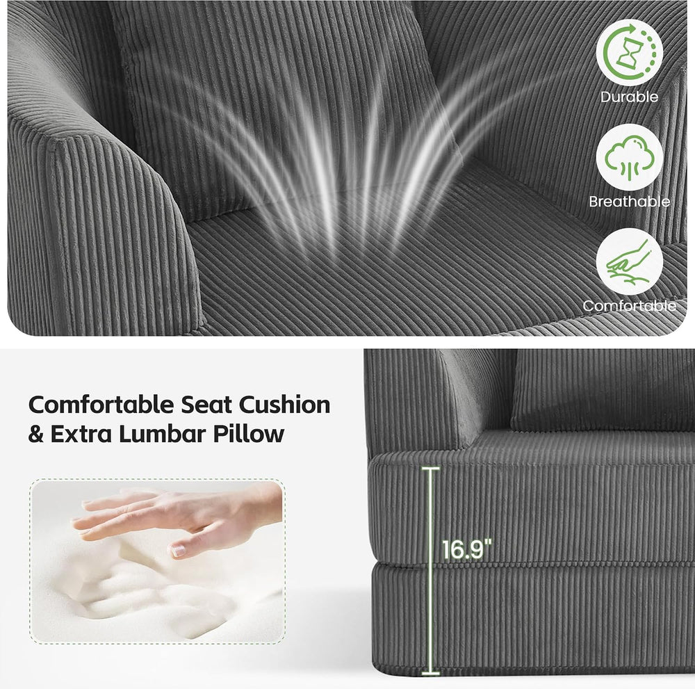 HUBSON 2-in-1 Folding Sofa Bed, Corduroy Convertible Single Sleeper Chair Bed...