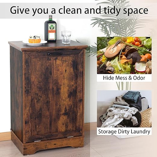 13 Gallons Tilt Out Trash Cabinet, Hidden Trash Can Cabinet Wooden Tilt Out Pet - Image 2
