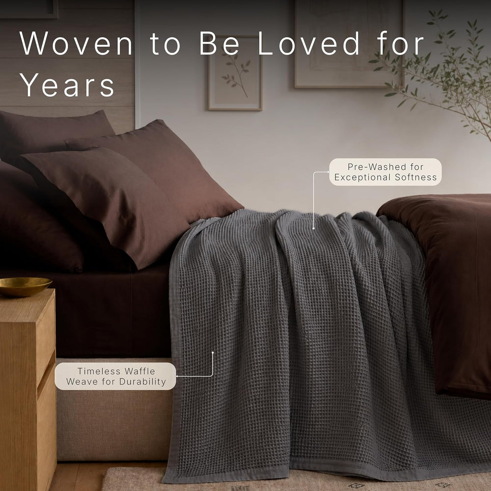 GOTS Certified 55"X60" Throw 100% Organic Cotton Blanket-Charcoal Grey