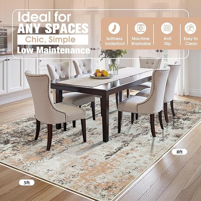 5x8 Area Rugs for Living Room Rug Washable: Abstract Rug for Dining Room - Image 2