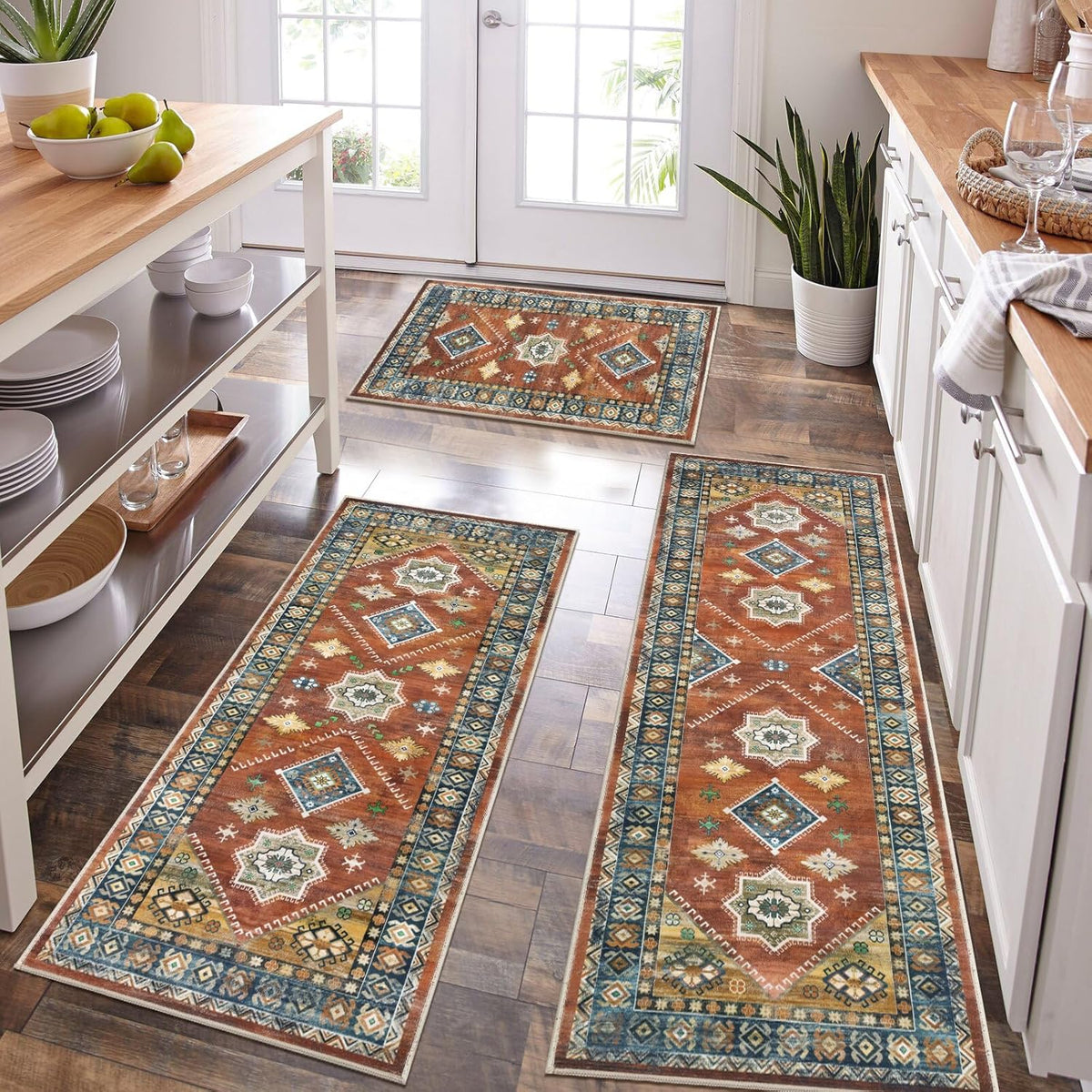 HEBE Boho Kitchen Rug Sets 3 Piece