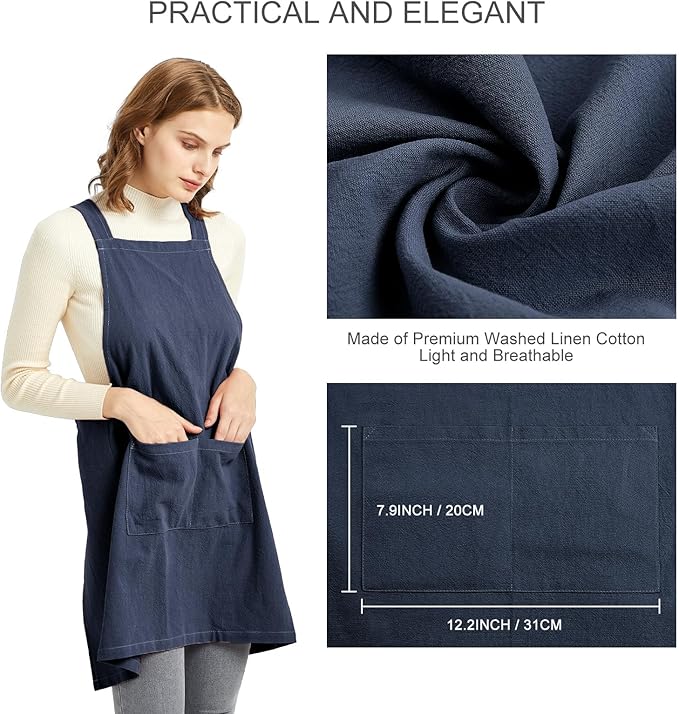 ELEZAY Aprons for Women with Pockets Plus Size Comfort Cross Back No Tie Cotton - Image 4