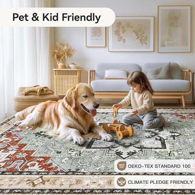 Lofus 6x9 Area Rugs for Living Room, Floral Washable Area Rug for Bedroom - Image 6