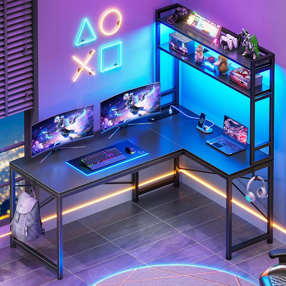 SEDETA L Shaped Gaming Desk, Reversible 45.3” Small Corner Desk with Power Ou...