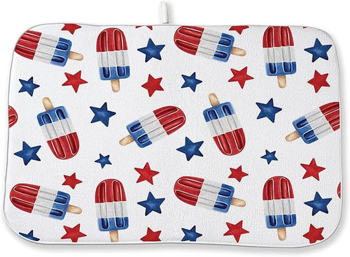 4th of July Dish Drying Mat 18x24 Inch Blue Red Ice Cream Stars Patriotic by DAFENA