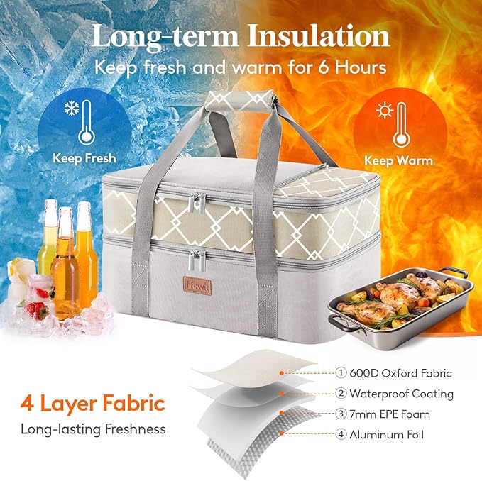 Lifewit Insulated Double Decker Casserole Carrier, Lasagna Lugger Holder - Image 3