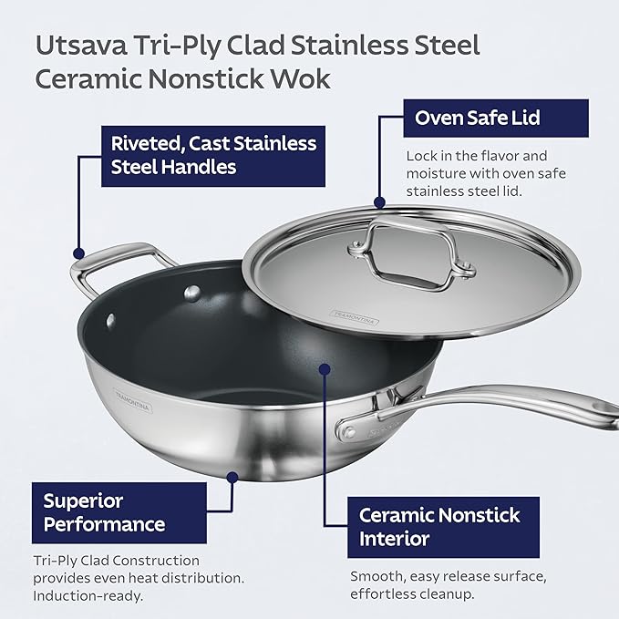 Tramontina Utsava Tri-Ply Clad Stainless Steel 3.75-Quart Wok - Image 3
