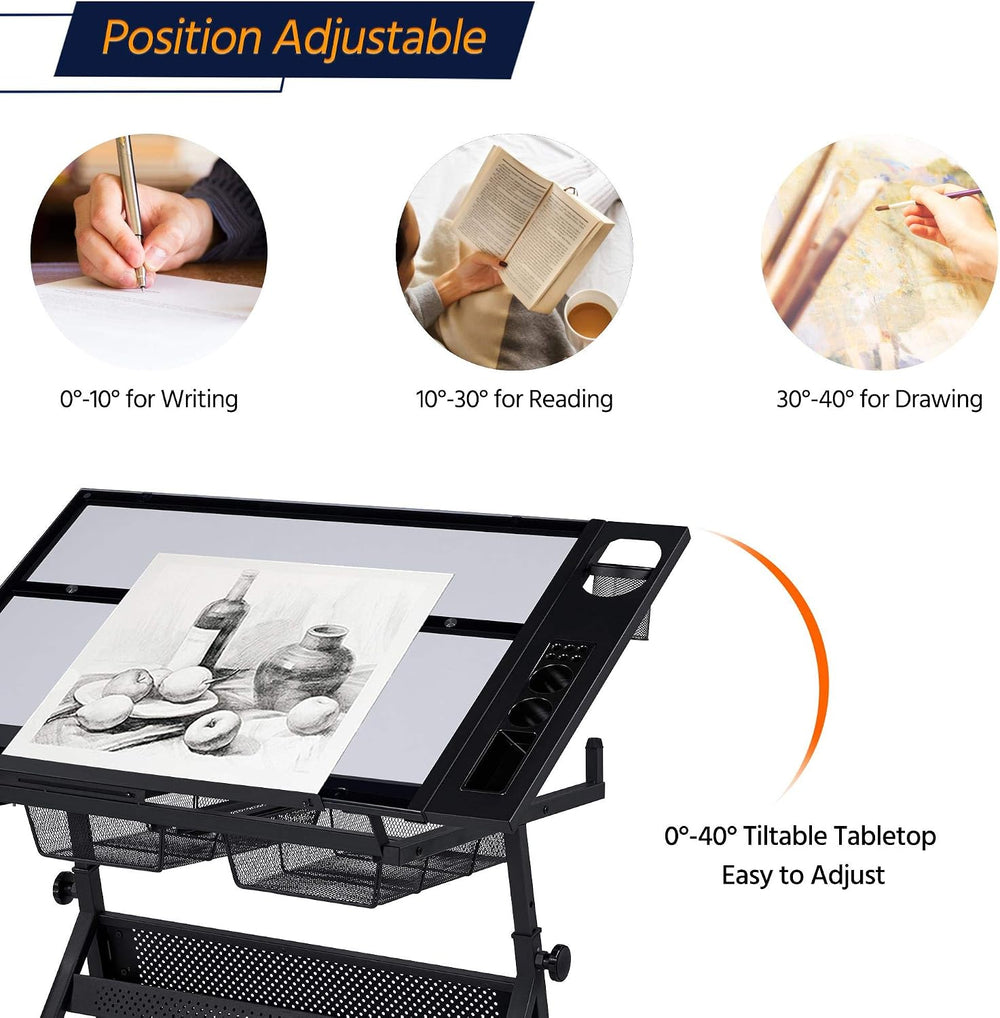 Yaheetech Drawing Table, Art Craft Desk with Adjustable Tabletop, Painters/Ar...