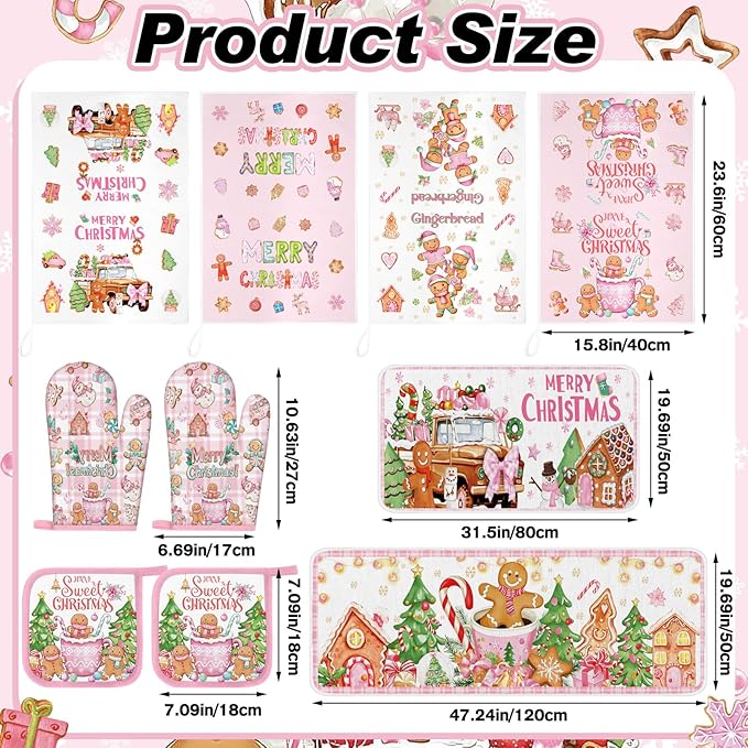 Fanfanwin 10 Pcs Winter Oven Mitts Pot Holders Kitchen Rug and Towel Set - Image 3