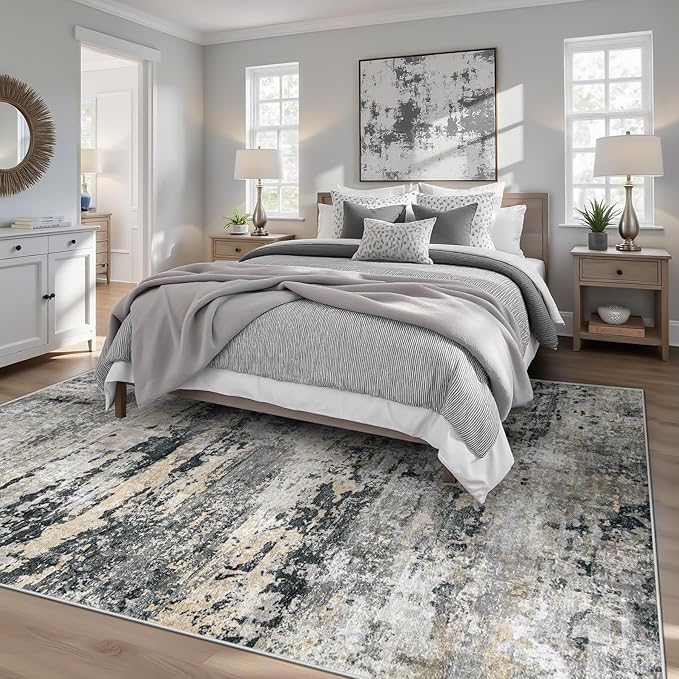Area Rugs 5x7 for Living Room: Washable Rug Modern Abstract Neutral Soft - Image 2