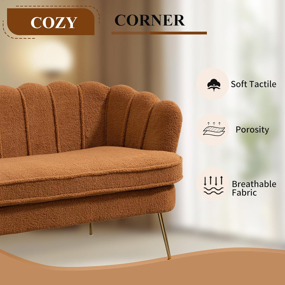 59" Wide Loveseat Sofa, Chenille Upholstered Small Couch | Petal-Shaped ...