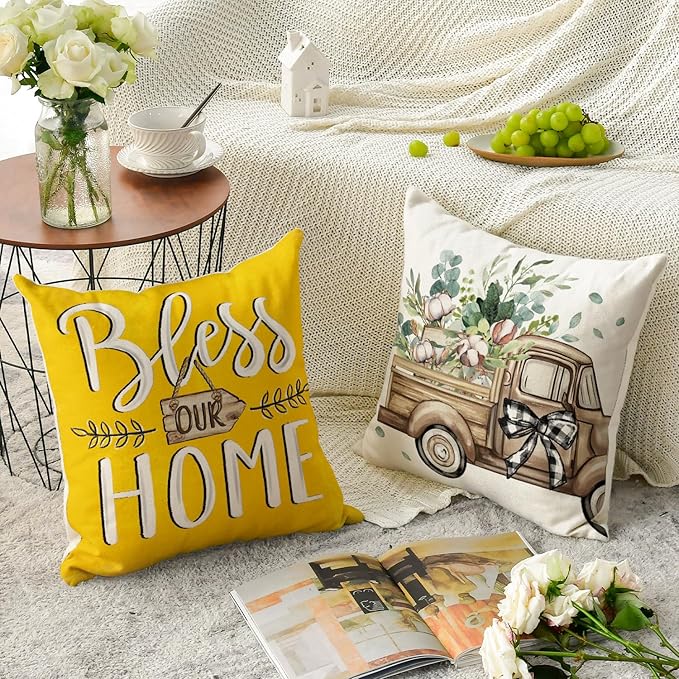 AVOIN colorlife Bless Our Home Farmhouse Eucalyptus Leaves Throw Pillow Covers - Image 5