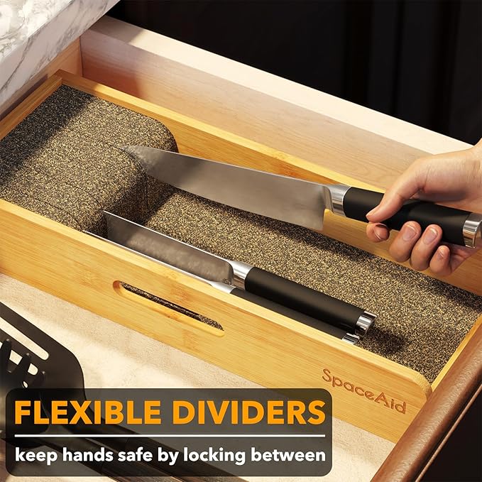 SpaceAid Knife Drawer Organizer Bamboo Insert Dock, Kitchen Steak Knives Holder - Image 2
