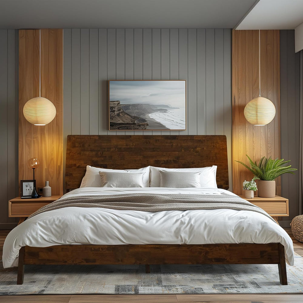Acacia Serenity King Size Bed Frame, King Bed Frame with Headboard 800 lbs Ca...