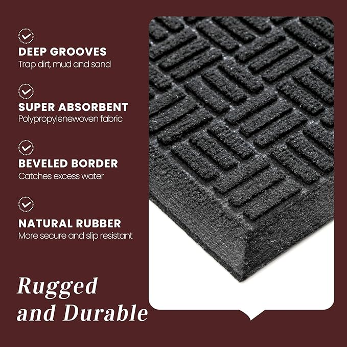 Mibao Front Door Mat Indoor Outdoor Entrance, Dirt Trapping Waterproof - Image 5