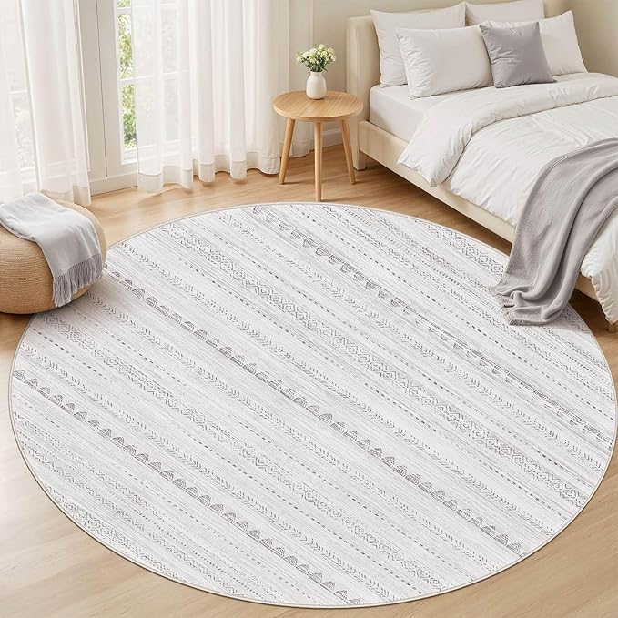 Nakagishi Round Rug Boho Area Rugs: 6x6 Washable Large Circle Neutral Soft - Image 5